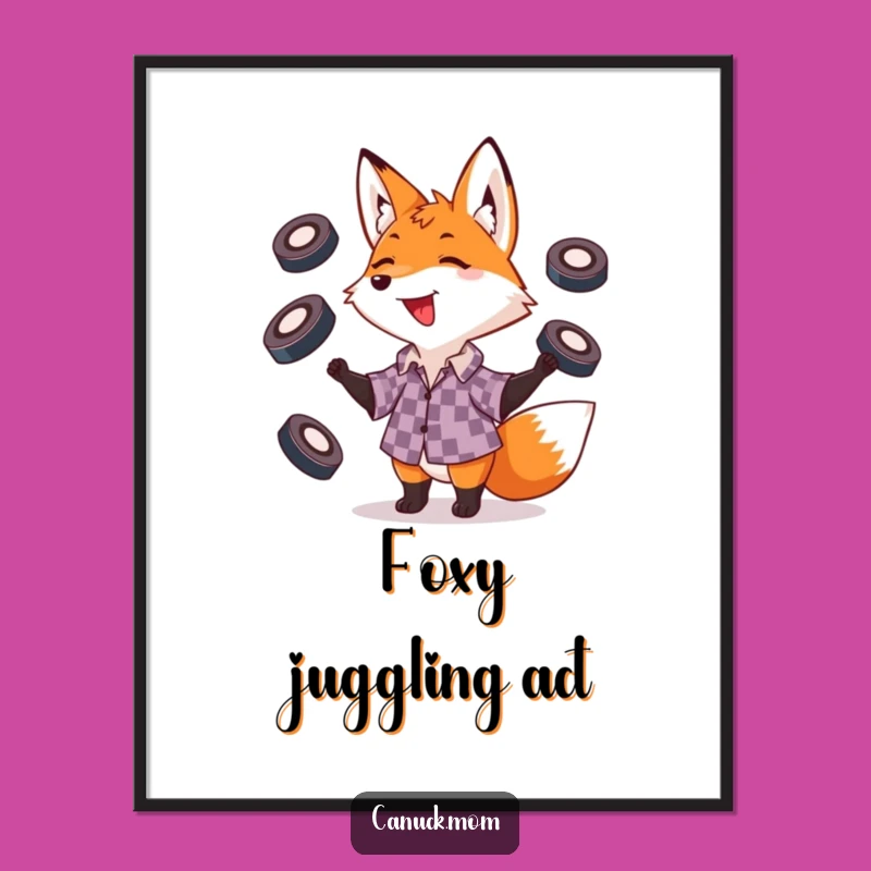 Funny Fox Juggling Pucks Digital Art: Playful Athlete for Instant Decor