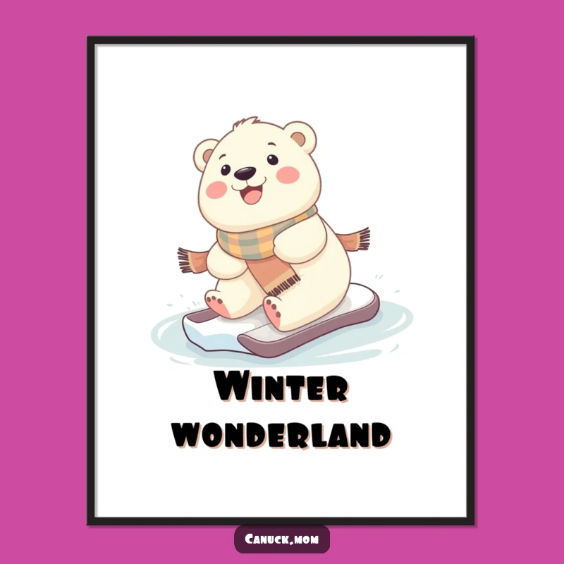 Funny Kawaii Polar Bear Digital Art - Instant Cute Winter Decor!