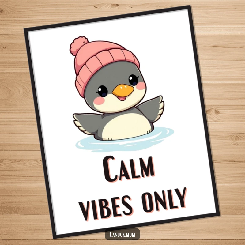 Funny Loon Beanie Digital Art Print: A smiling loon wearing a beanie floats serenely, offering instant whimsical humor for digital or printed decor.