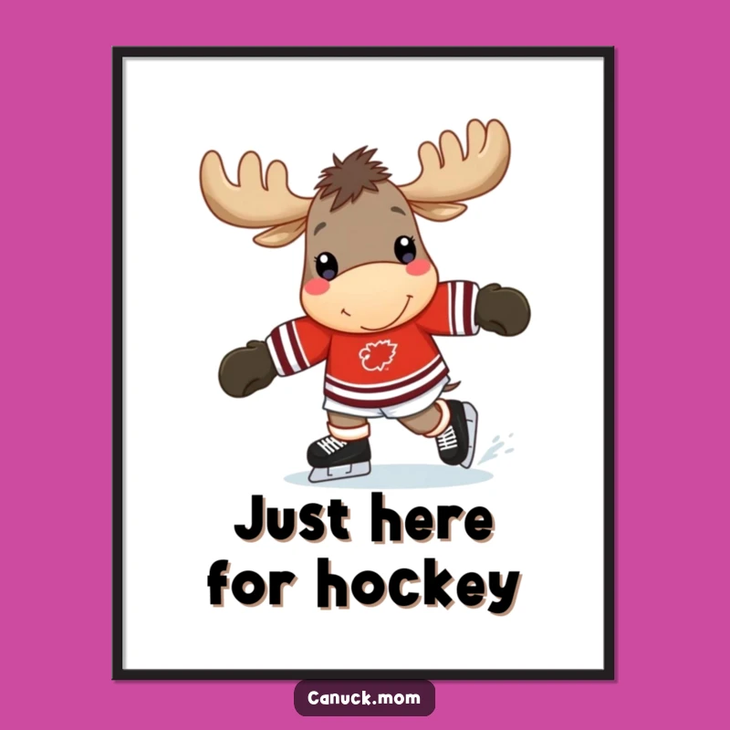 Funny Moose Hockey Digital Print: Cheerful Skater, Hilarious Sports Art