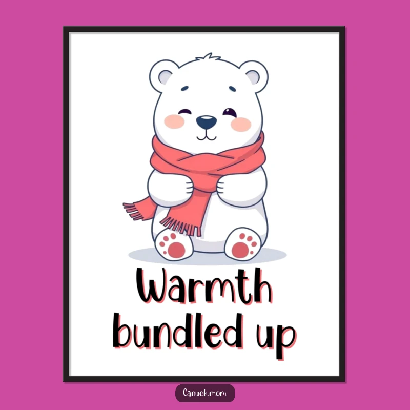 Funny Polar Bear Hug Digital Art: Adorable Arctic Character, Instant Decor Gift