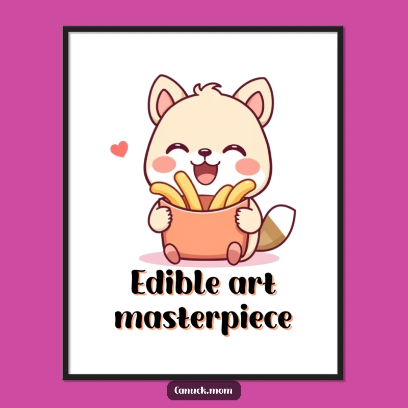 Funny Poutine Digital Art Print: Smiling Animal Character, Instant Humorous Gift