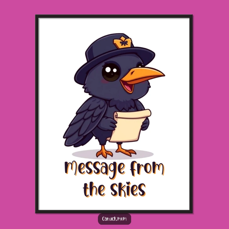 Funny Raven Mountie Digital Art: Chatty Bird, Scroll - Instant Whimsical Decor!