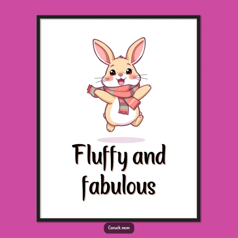 Funny Snowshoe Hare Digital Art: Happy Scarf Bunny Hopping Art