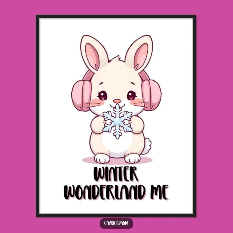Funny Winter Rabbit Digital Art: Cute Ear Muffs Snow Bunny Downloadable Print