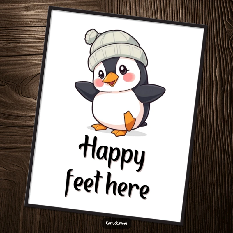Funny Puffin Hat Digital Art Print: A cheerful puffin taps its foot, offering instant whimsical humor and vibrant bird personality for decor.