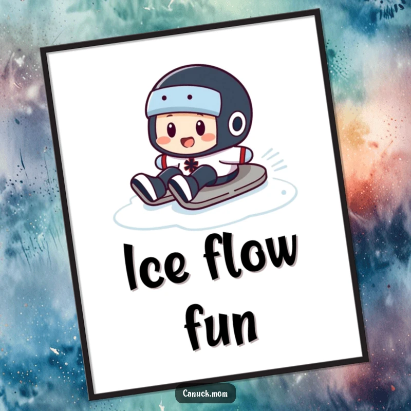 Funny Puck Slide Digital Art: A high-resolution print of a hockey puck character comically sliding on ice, ready for display.