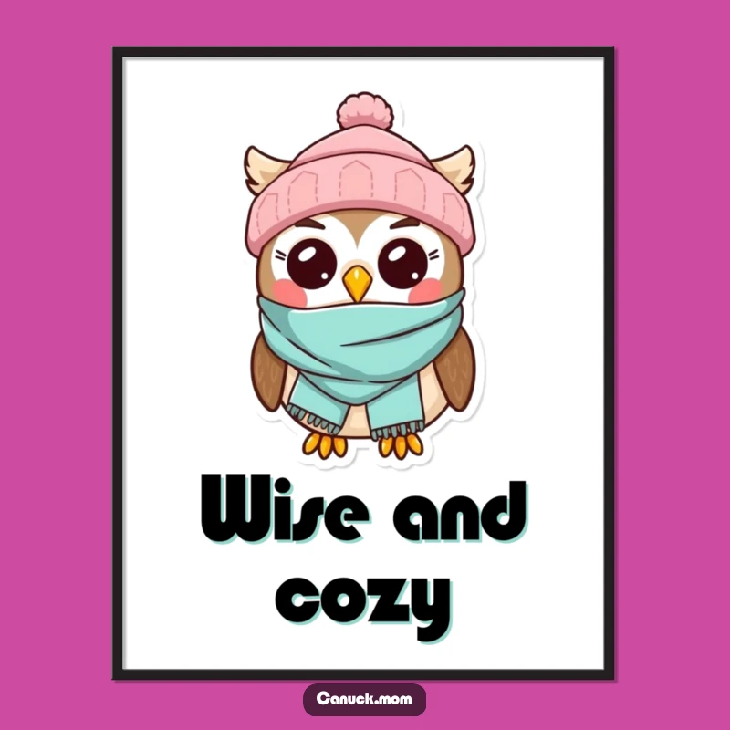 Kawaii Owl Toque Scarf Digital Art - Instant Winter Character Cuteness