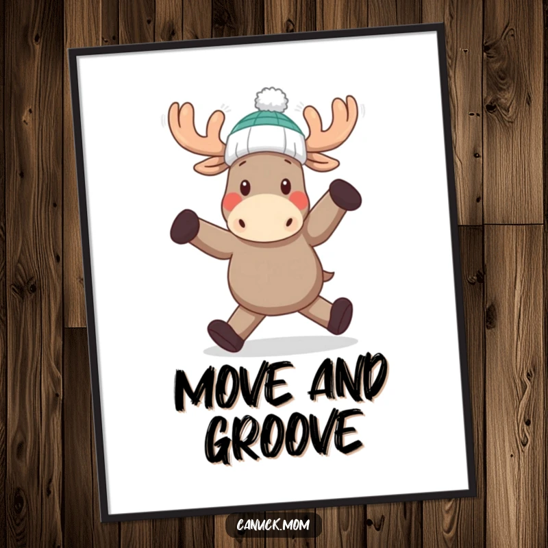 Funny Moose Dance Digital Art: A high-resolution print of a moose in a toque, joyfully dancing, ready to decorate.