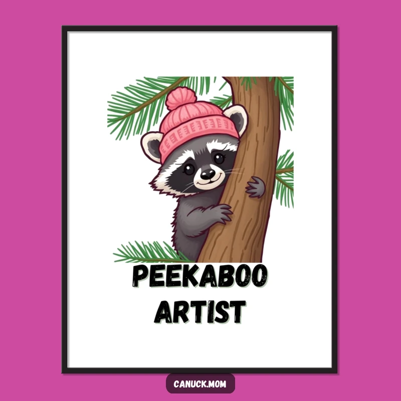Funny Raccoon Hat Digital Print: Curious Raccoon Art for Instant Download, Gift!