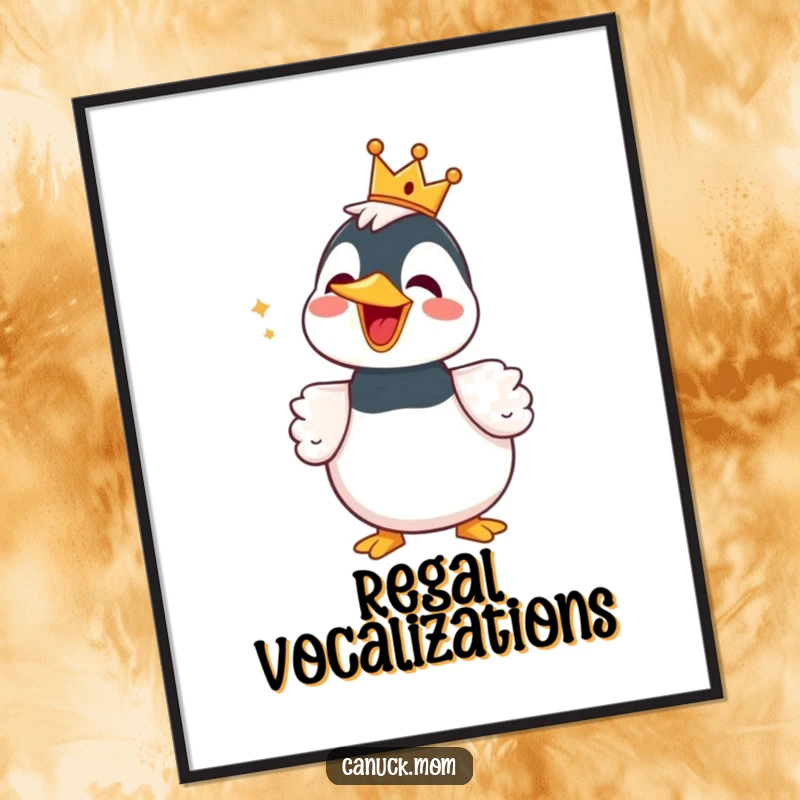 Funny Loon Digital Art Print showing a crowned bird singing happily, perfect for instant humorous wall decor.