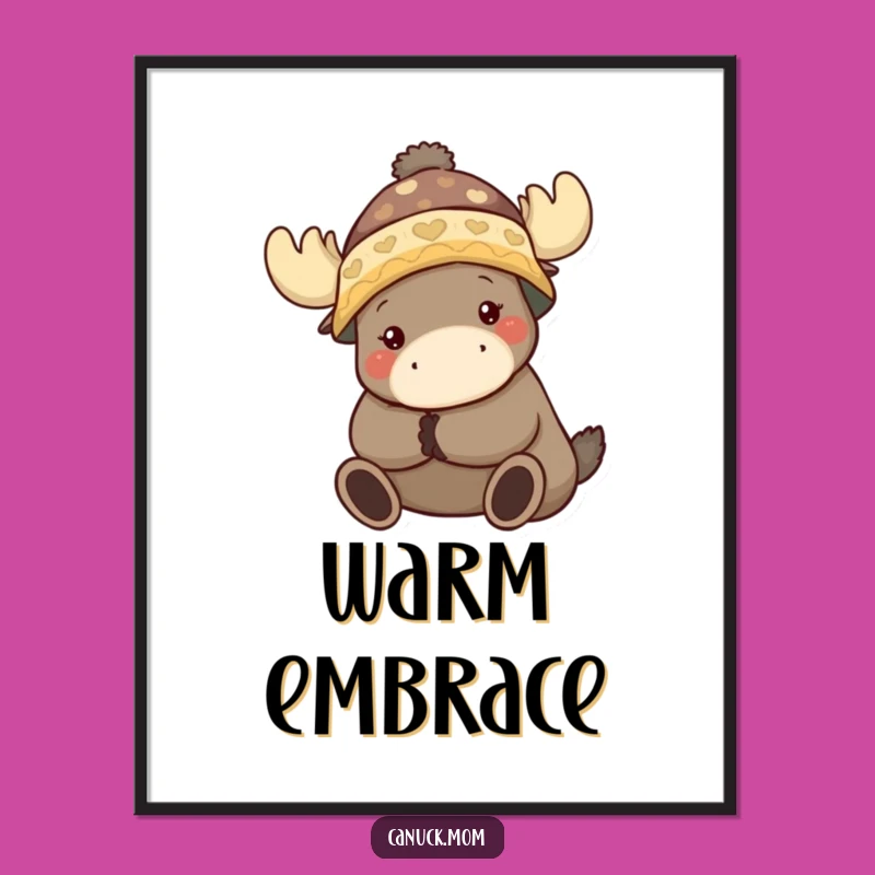Funny Toque Character Moose Hug Digital Art: Printable Cozy Scene