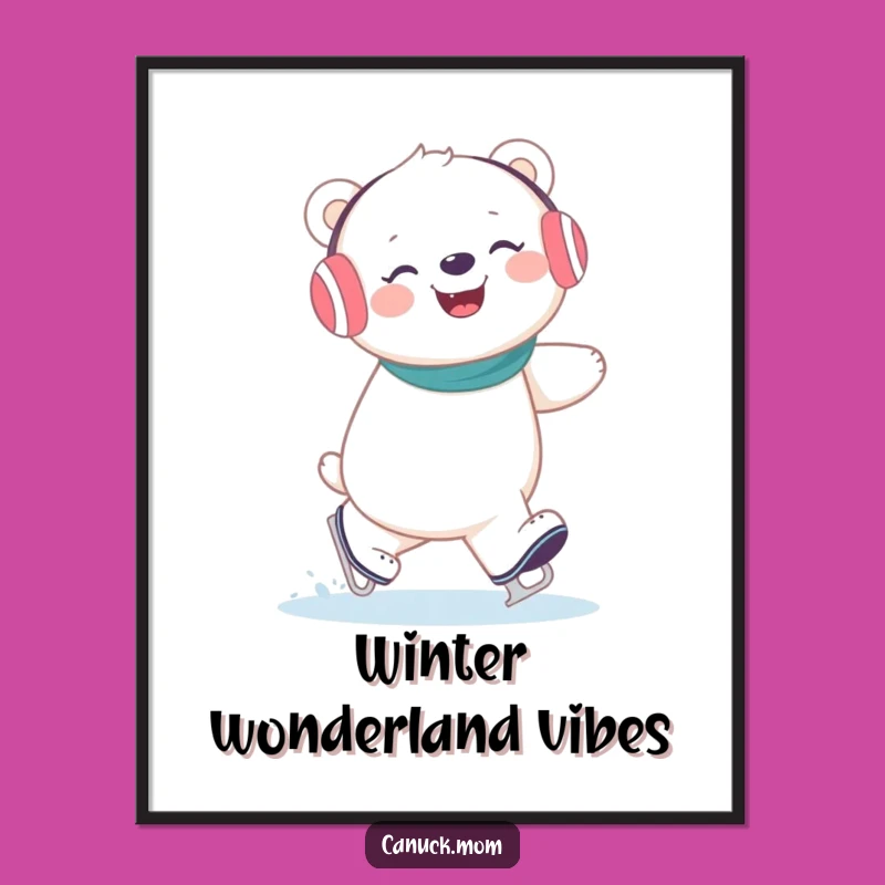 Funny Polar Bear Ice Skating Digital Art: Giggling Arctic Friend for Instant Joy