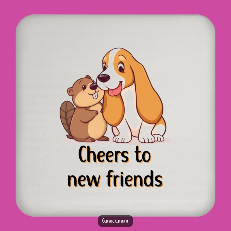 Funny Basset Hound & Beaver Coaster - Playful Pals Protect Your Table, Fun Funny Gift