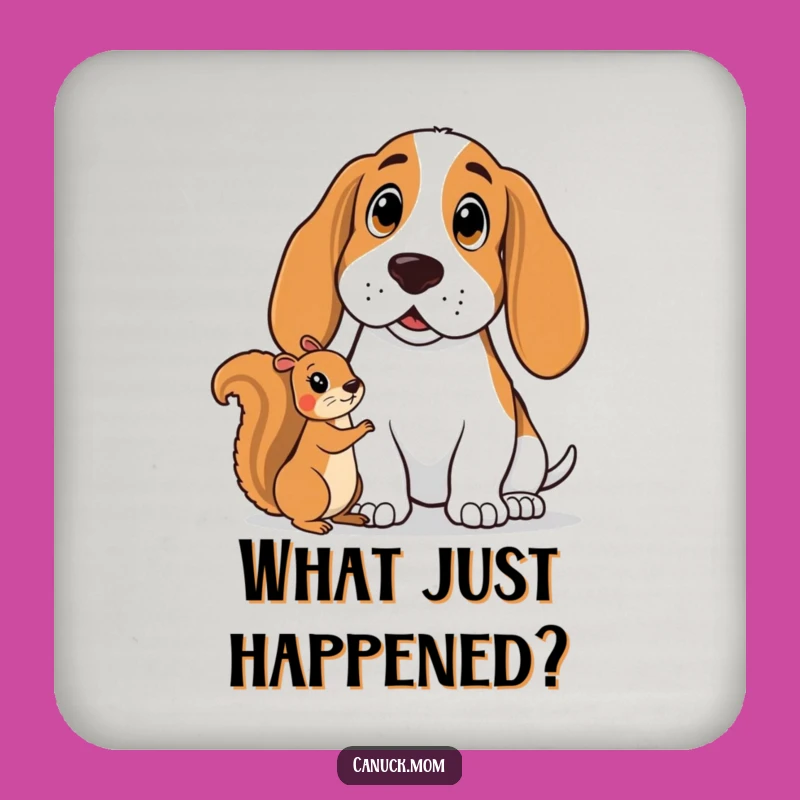 Funny Basset Hound Surprise Coaster - German Shepherd Watching Squirrel, Unique Funny Gift