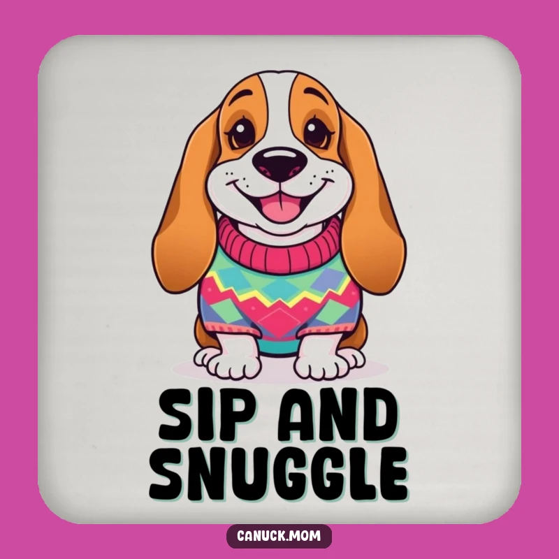Funny Basset Hound Sweater Coaster - Cozy Dog Smile, Unique Funny Gift