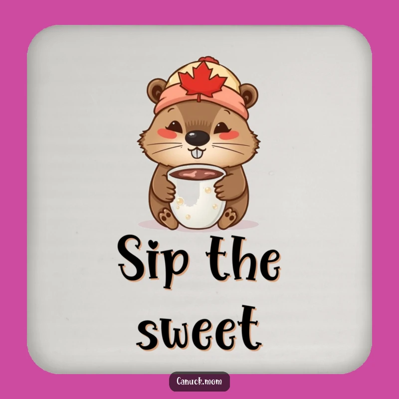 Funny Beaver Coaster: Maple Leaf Toque Cocoa Lover, Cozy Canadian Funny Gift