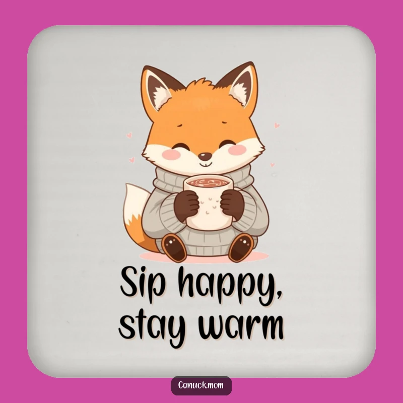 Funny Fox Cocoa Coaster: Cozy Sweater, Warm Sip - Protect Surfaces Gift!