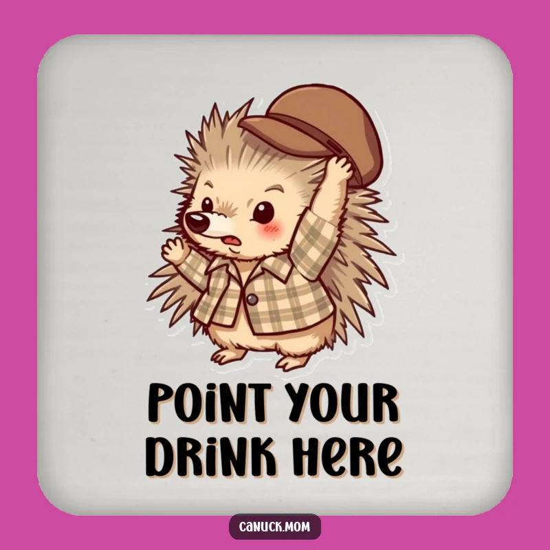 Funny Porcupine Plaid Coaster: Quirky Hat Tosser Drink Protector Gift