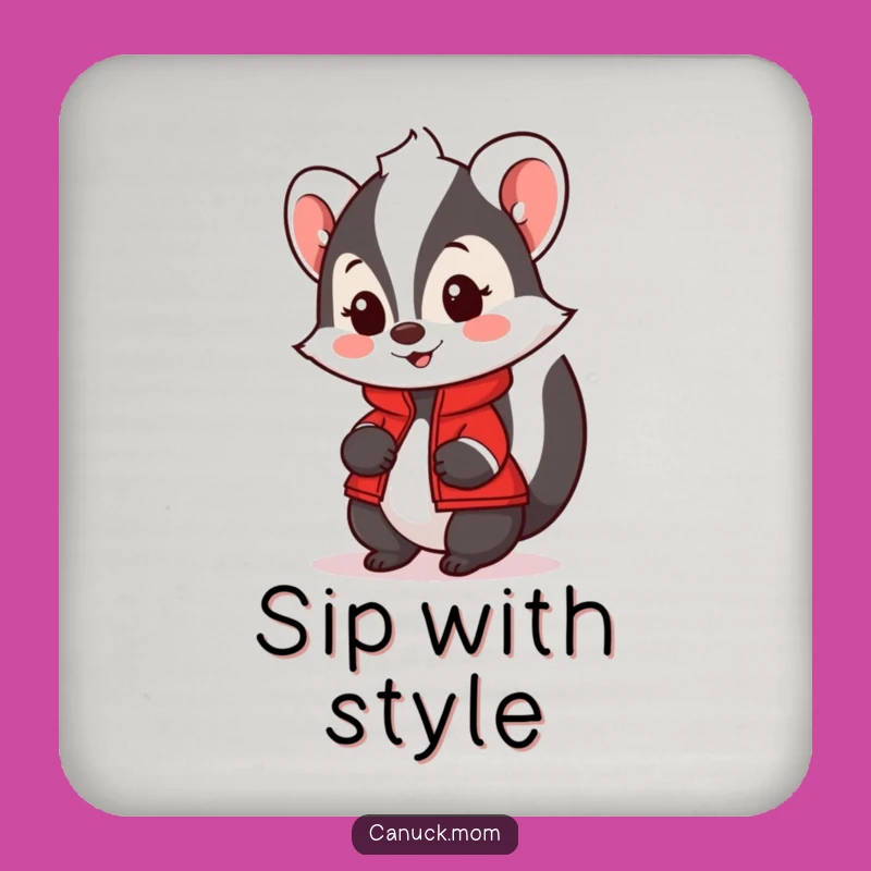Funny Skunk Coaster Set with Red Jacket - Protect Your Furniture with Style