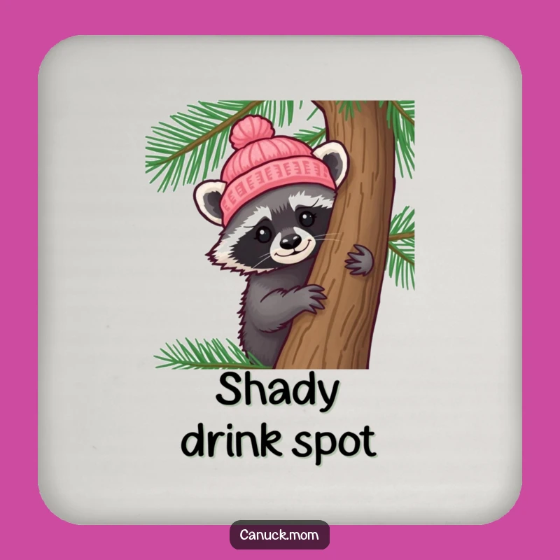 Funny Raccoon Hat Drink Coaster: Raccoon Protector, Hilarious Woodland Gift!