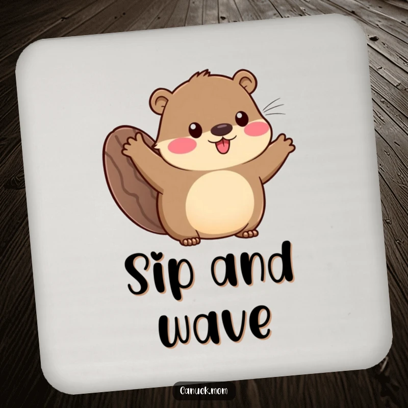 Funny drink coasters featuring an animal with a beaver tail waving enthusiastically, bringing a touch of friendly humor to any surface.
