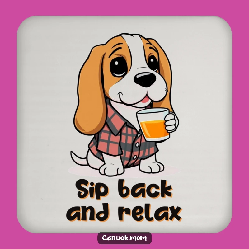 Protect Your Surfaces Funny Basset Hound Coaster - Plaid Hound Drink Decor, Funny Gift