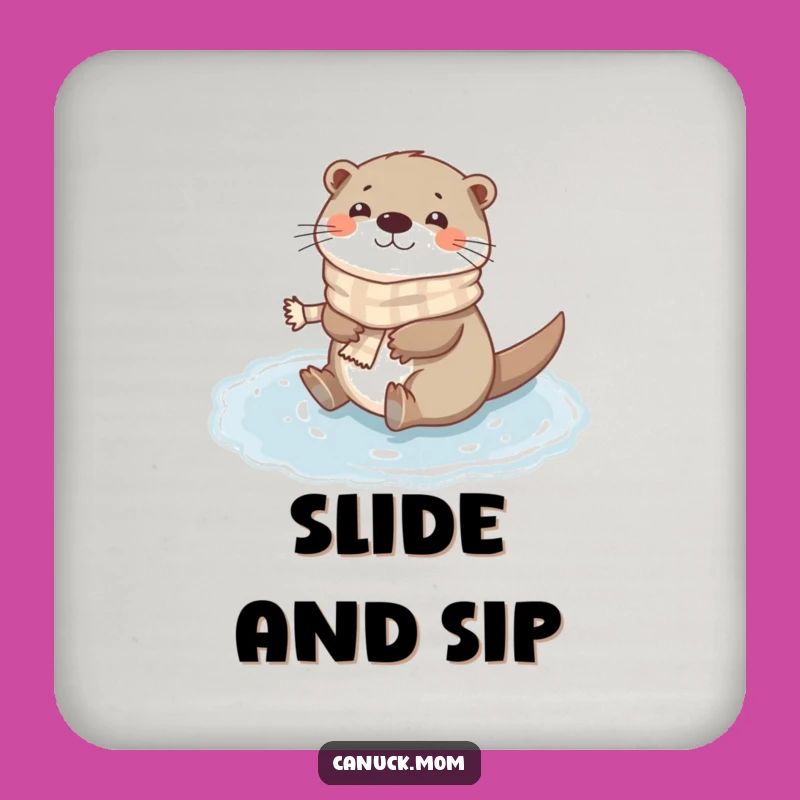 Funny Otter Scarf Drink Coaster: Otter Protector, Hilarious Winter Gift!