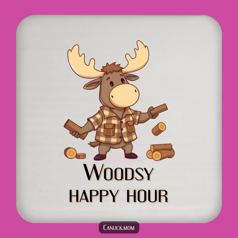 Funny Moose Lumberjack Coaster Set: Cartoon Juggling Logs, Drink Protection Gift
