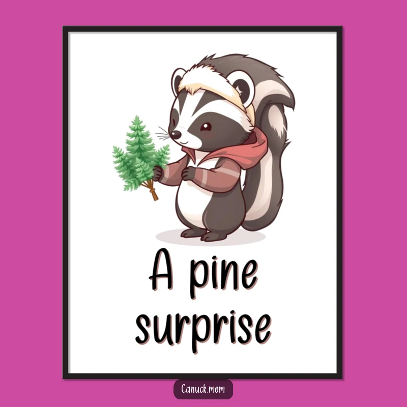 Funny Skunk Pine Tree Poster: Whimsical Woodland Art, Unique Decor Gift