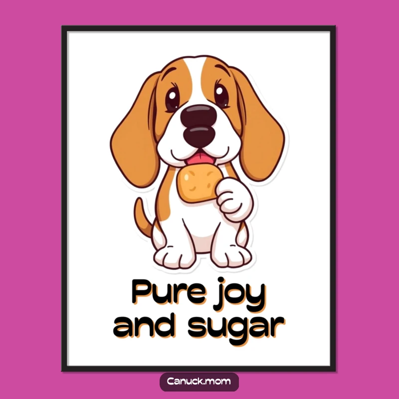 Delighted Funny Basset Hound Timbit Poster: Art for Treat Enthusiasts