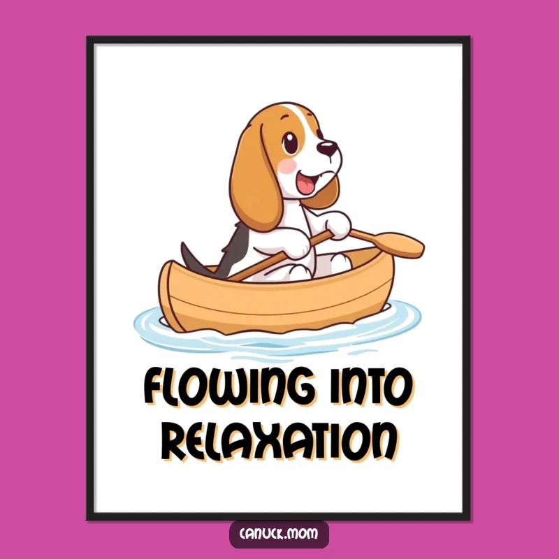 Amusing Funny Basset Hound Canoe Poster - Happy Dog Art, Unique Funny Gift