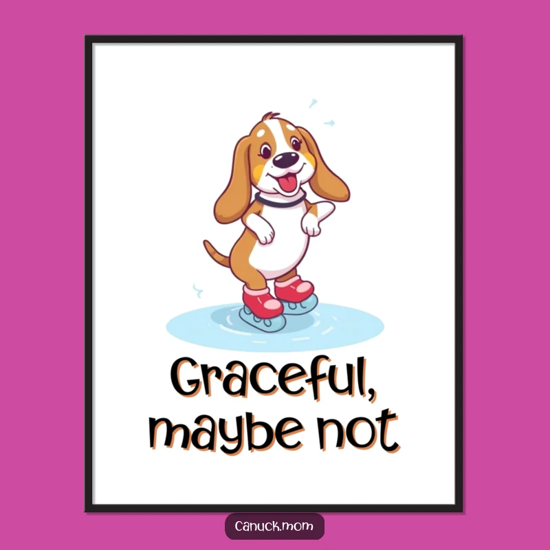 Funny Basset Hound Skating Poster - Wobbling Ice Paw-ty Wall Art