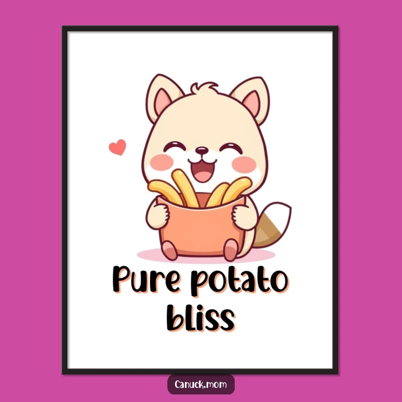 Funny Poutine Art Poster: Smiling Animal Character, Hilarious Wall Decor Gift