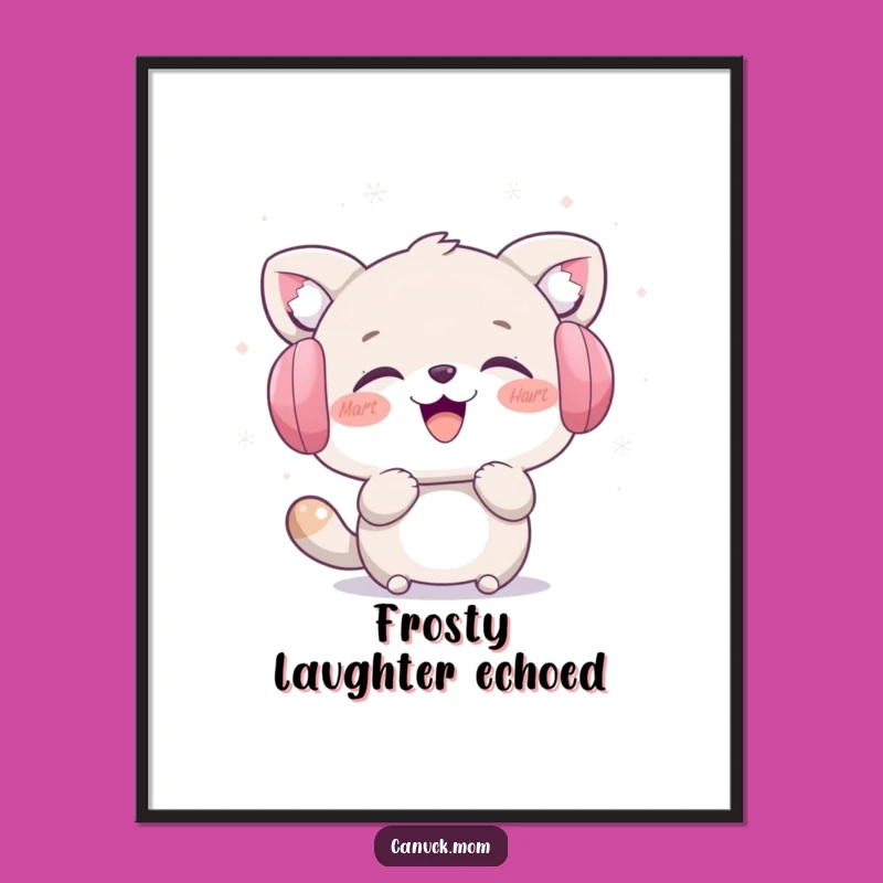 Funny Winter Laughs Poster: Earmuff Animal Catching Snowflakes, Hilarious Art