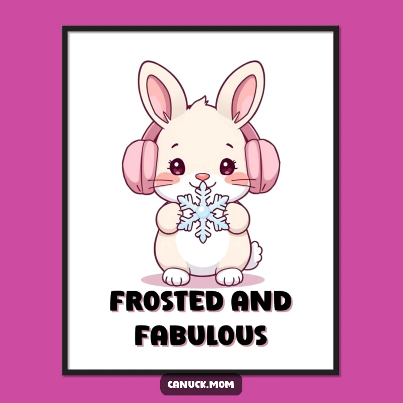 Funny Winter Rabbit Poster: Cute Ear Muffs Snow Bunny Wall Art Gift