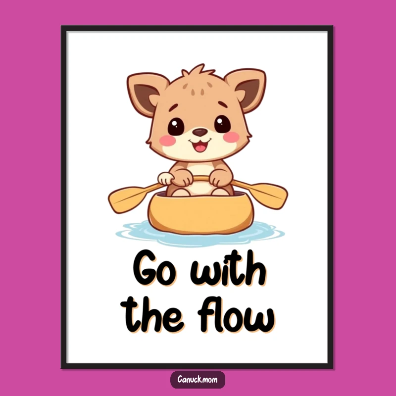 Funny Paddling Animal Poster: Cheerful Canoe Art, Vibrant Outdoor Decor