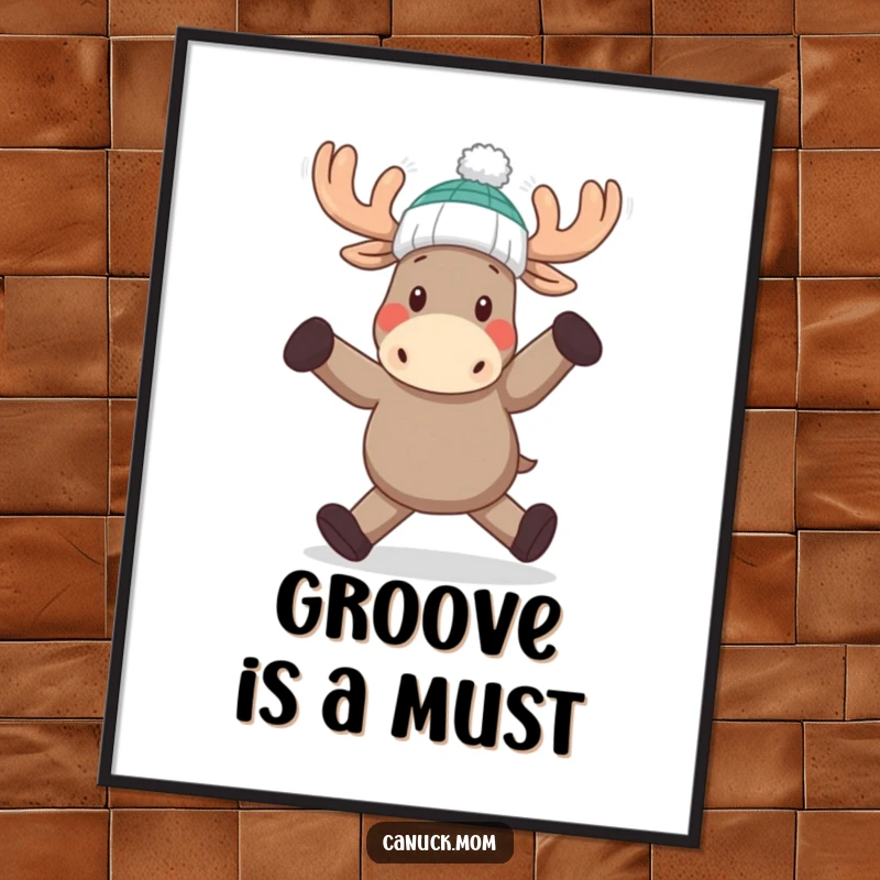 Funny Moose Dance Poster: A vibrant illustration of a moose in a toque performing a fun, lively dance.