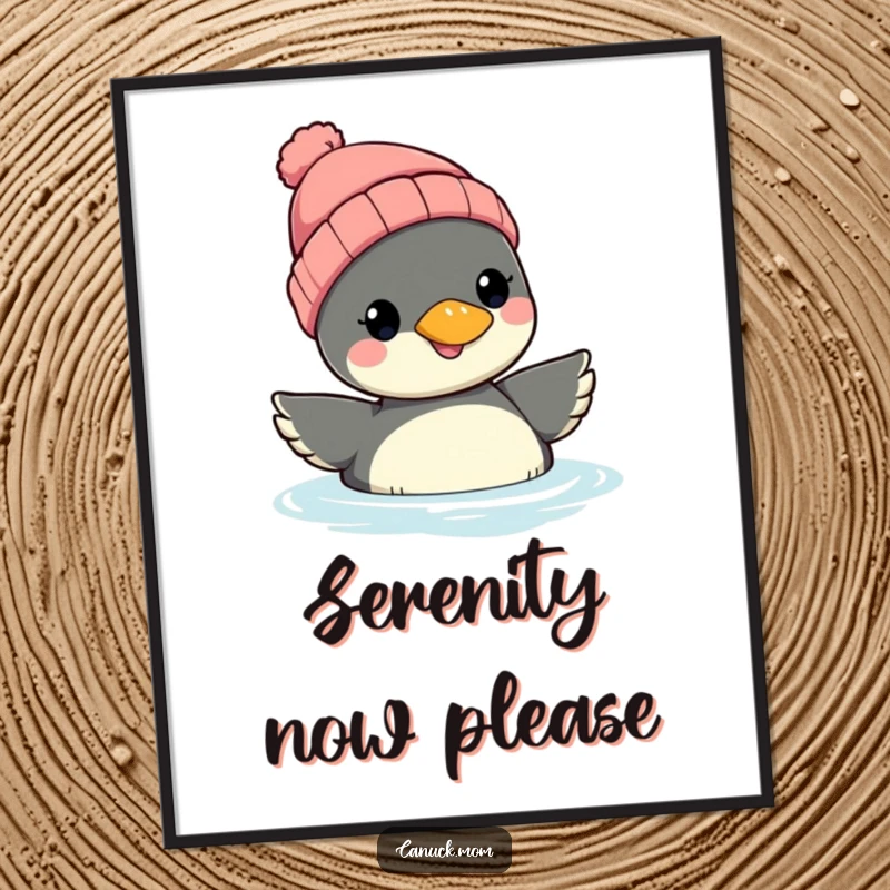 Funny Loon Beanie Poster: A smiling loon wearing a beanie floats serenely, adding a touch of whimsical humor and calm to any wall decor.