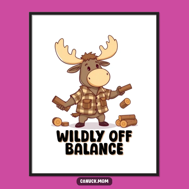 Funny Moose Lumberjack Poster: Hilarious Cartoon Juggling Logs, Whimsical Wall Art Gift