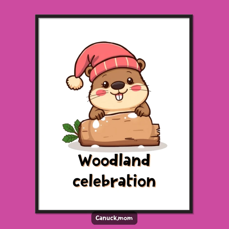 Funny Beaver Toque Poster, Festive Log Art, Perfect Canadian Decor Gift