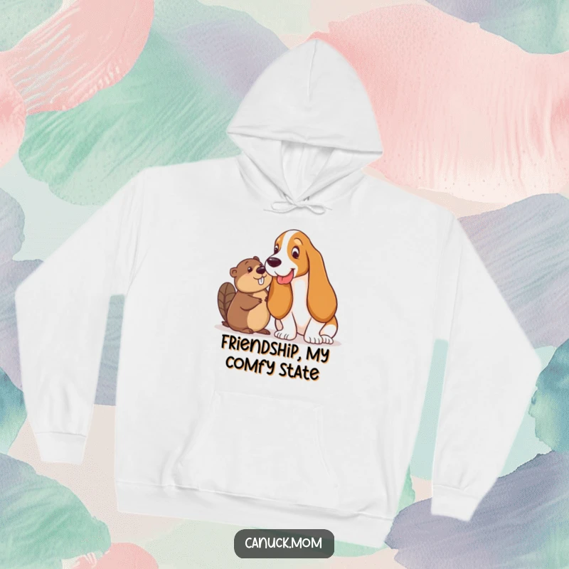 Funny Basset Hound and Beaver Hoodie: A Basset Hound and a Beaver share a secret, playful glance, exuding warmth and humor.