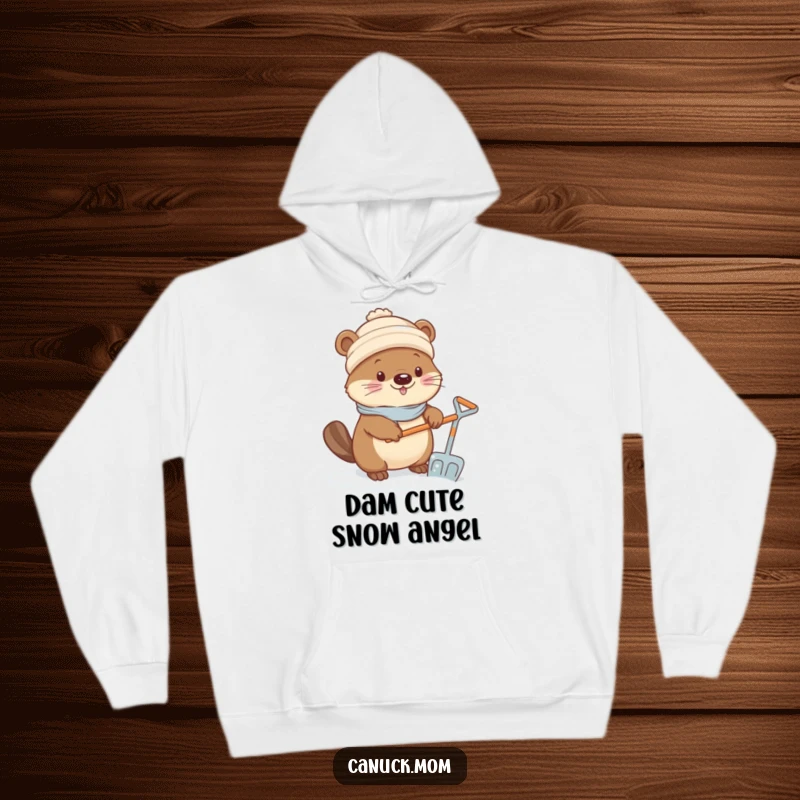 Funny Kawaii Beaver Hoodie: Features a kawaii beaver wearing a winter toque, shoveling snow with a cute, tiny shovel.