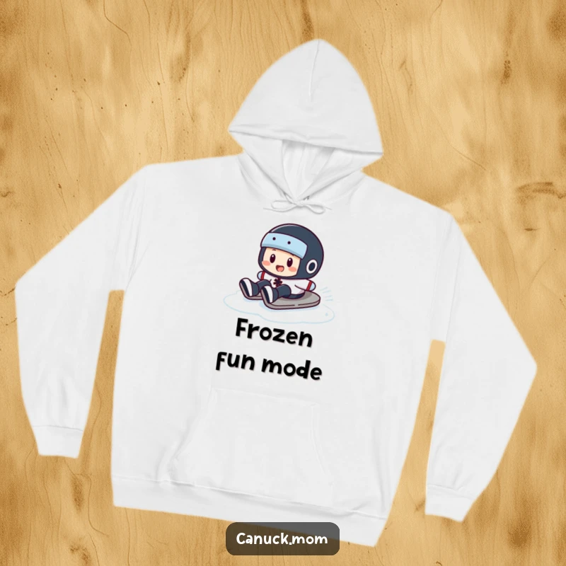 Funny Puck Slide Hoodie: A warm hoodie featuring a hockey puck character comically sliding across an icy surface.