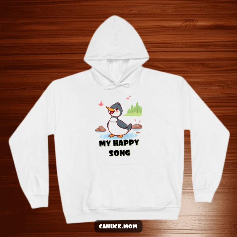 Funny Kawaii Loon Hoodie: A cute Kawaii loon sings by a lake, offering cozy comfort and cheerful, nature-inspired vibes.