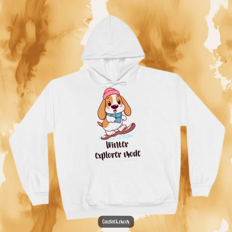 Funny Basset Hound equipped with a snowshoe, stepping with extreme caution on this warm and humorous hoodie.