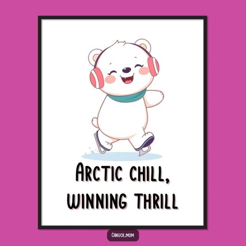 Funny Free Printable Wall Art: Giggling Polar Bear Ice Skating Scene