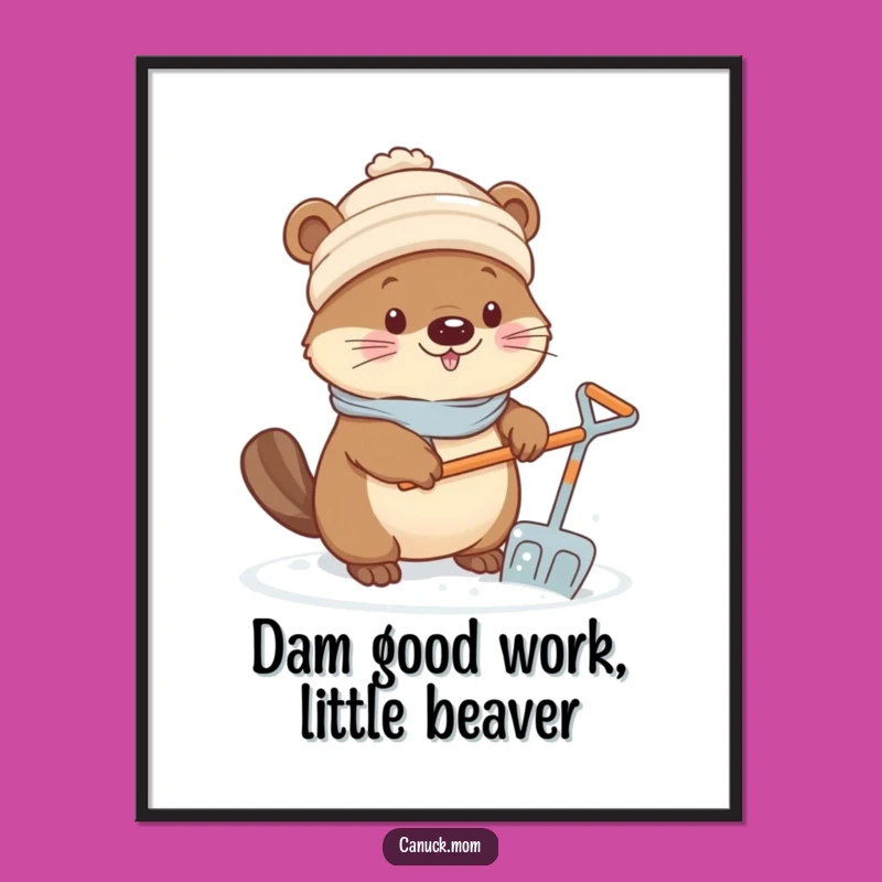 Free Printable Beaver Wall Art: Kawaii Snow Shoveling Home Decor Downloadable!