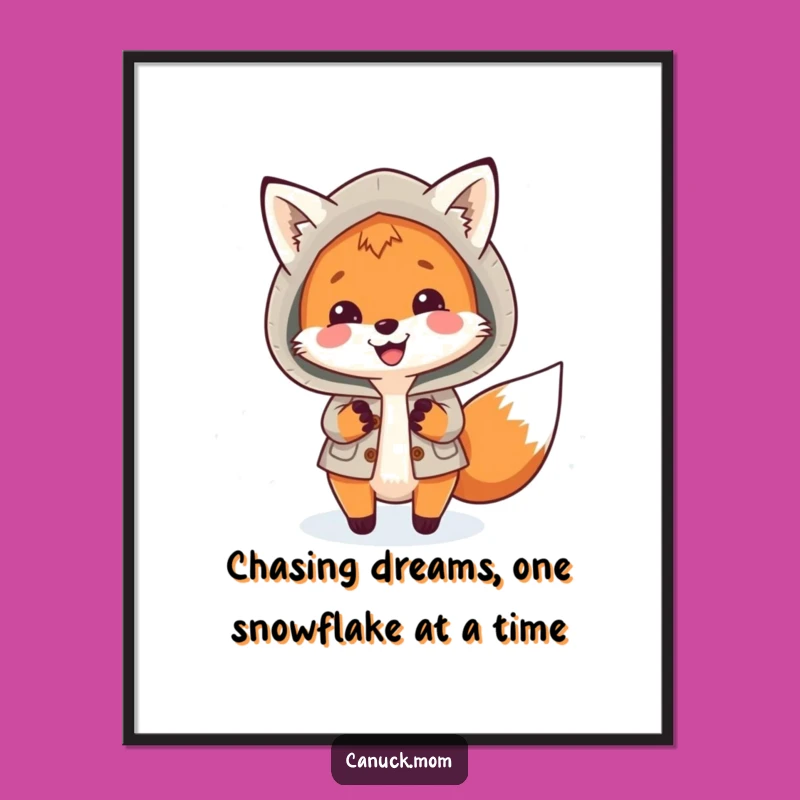 Free Printable Wall Art: Funny Fox Hunting Snowflakes, Cozy Winter Download
