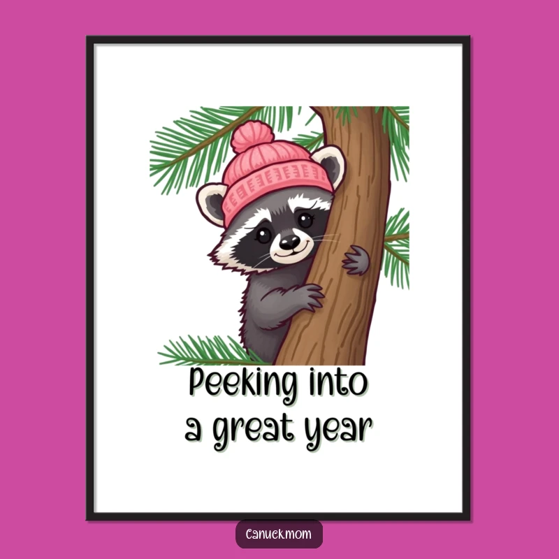 Free Printable Wall Art: Racoon Peeking, Whimsical Woodland Download